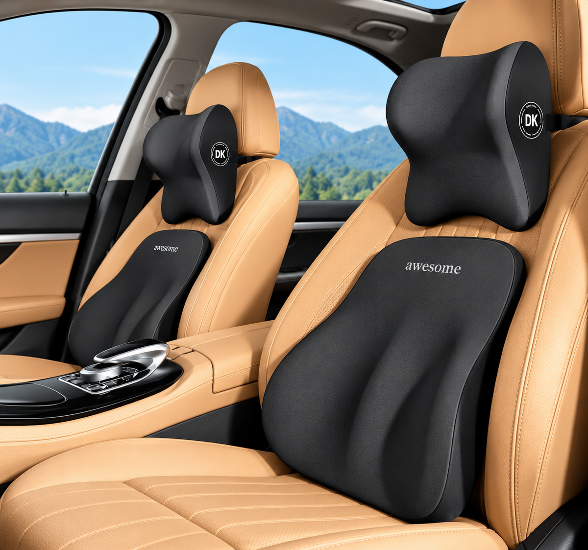 Car Neck & Lumbar Support Cushion Set | Memory Foam Car Seat Support Pillow | Part n Spares Auto